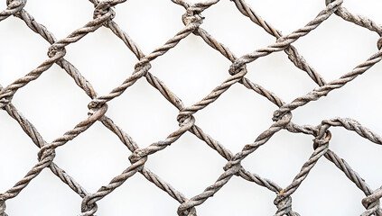 Fototapeta premium Close-up of a wire mesh fence isolated on a white background