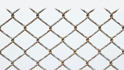Naklejka premium Close-up of a wire mesh fence isolated on a white background