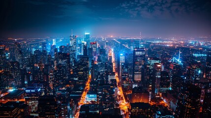 Fototapeta premium A cityscape at night, the city illuminated by thousands of lights, a bustling nightlife scene