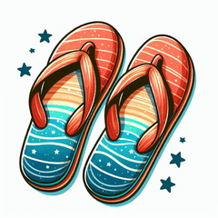 beach flip flops summer hand drawn illustration