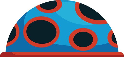 Blue and orange spaceship with round windows is landing on the ground © nsit0108