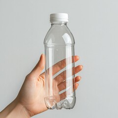 Empty Transparent Plastic Bottle on Hand created with Generative AI