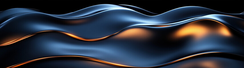 Fototapeta premium Ultra wide abstract background wallpaper, expensive titanium liquid waves with gold, light curves, sexy dress fabric, 32:9, 53:15
