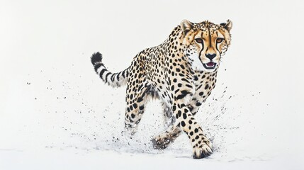 Obraz premium Cheetah Running Through Water Splashes
