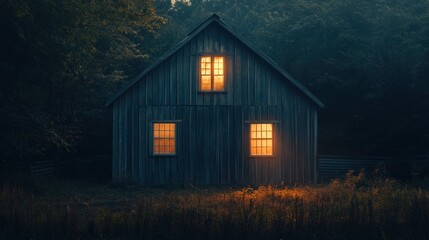 Obraz premium Luminous Cabin in the Woods