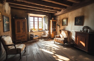 Sunlit Living Room with Antique Furnishings