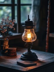 Lamp on table