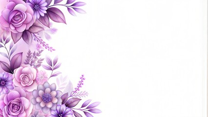 Floral arrangement in soft pastel colors with purple flowers and copy space