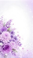 Obraz premium Floral arrangement in soft pastel colors with purple flowers and copy space