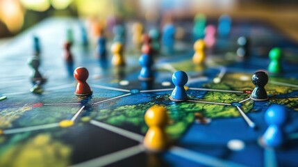 Close-up of Colorful Game Pieces on a Board Game