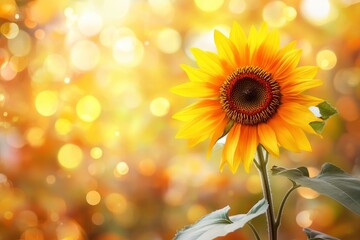 Obraz premium Sunflower on the background of the autumn landscape with bokeh with generative ai