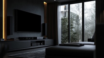 Modern Living Room with Winter View