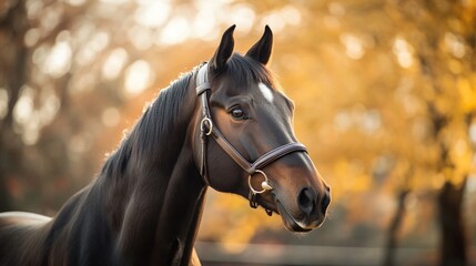 Obraz premium Portrait of a Brown Horse with a Leather Halter