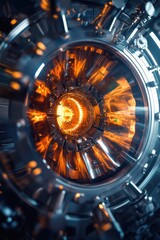 Close-up metal object with orange lights