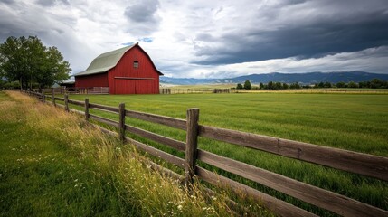 Obraz premium Red Barn in a Green Field