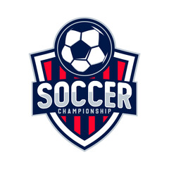 Vintage badge emblem Football soccer sport team club league logo with shield and ball concept icon vector