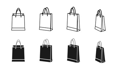 shopping bag or paper bag icon set vector illustration isolated on white background.