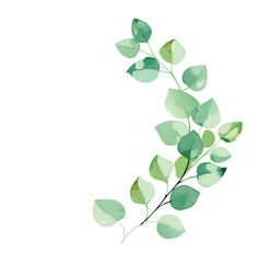 Obraz premium Watercolor vector wreath with green eucalyptus leaves and branches.