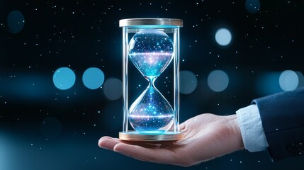 Businessman hand holding an hourglass. Time management concept, businessman holding hourglass
 