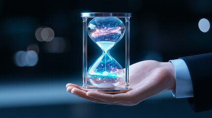 Businessman hand holding an hourglass. Time management concept, businessman holding hourglass
 