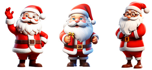 3 different Santa Clauses on transparent background. PNG