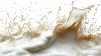 A dynamic splash of milk, showcasing fluid motion and texture against a white background.