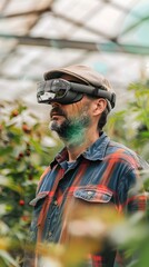 Fototapeta premium Farmer Using Augmented Reality Glasses for Smart Agriculture and Crop Management