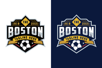 Vintage badge emblem Football soccer sport team club league logo with shield and ball concept icon vector