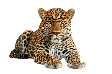 Obraz premium Realistic leopard with a bold presence and detailed fur texture isolated on transparent background