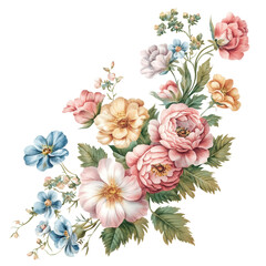classic vintage floral arrangement, watercolor design, hd resolution, white background