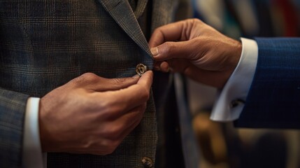 Tailor Buttoning Up A Suit Jacket