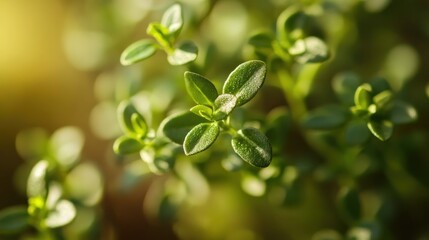 Obraz premium Close-up of Thyme Leaves in Sunlight