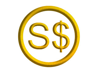 Singapore dollar  sign icon, Singapore currency symbol design with gold motive	
