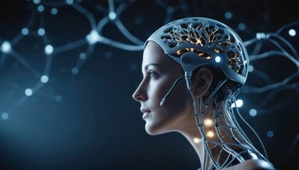 Obraz premium Artificial Intelligence robot brain on dark background. Genetative ai. AI