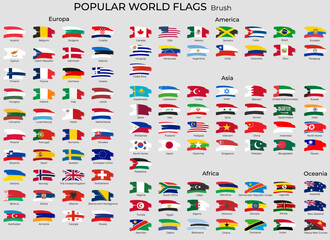 World flags with brush paint textured. World Flags - brush grunge flat icons.