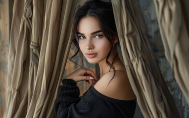 Obraz premium Unretouched portrait of gorgeous model girl arm touch
