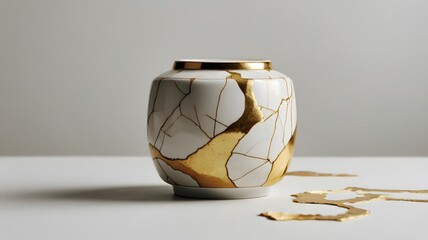 A traditional tea pot design with unique trendy kintsugi style,isolated on white backdrop.