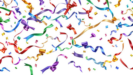 colorful ribbons flying isolated on white background