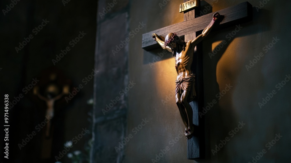 Wall mural A_close-up_of_a_crucifix_hanging_on the wall