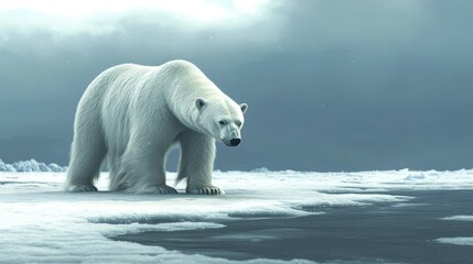 Fototapeta premium Polar Bear Standing on Ice in a Cold Arctic Landscape