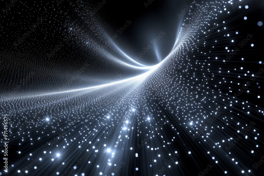 Wall mural abstract composition featuring lines and dots in white on a black deep space background