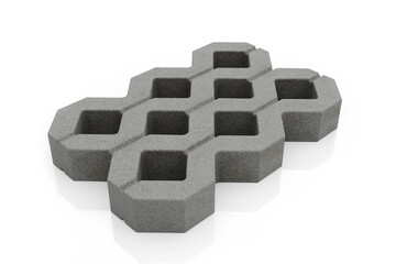Concrete grass paver. Single openwork grid plate isolated on white background - 3d rendering