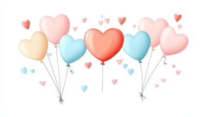 Colorful heart-shaped balloons in pastel shades, perfect for celebrations, parties, and romantic occasions.
