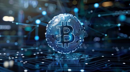 Digital globe with blockchain symbols and data lines representing global networks