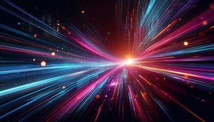 Obraz premium Vibrant Digital Light Trails in Pink, Blue, and Orange on Dark Background