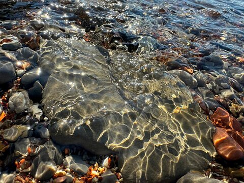 Sea underwater stones and pebbles 