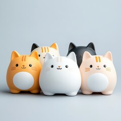 A charming collection of colorful cartoon cat figurines, perfect for adding cuteness to any decor or collection.