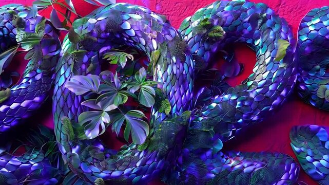 Creative snake design celebrating new year 2025 on vibrant background. 4k video footage