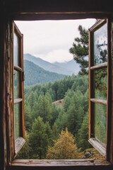 Fototapeta premium Forest View from Open Window
