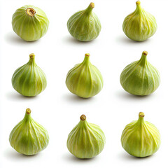 Obraz premium Green figs, different angles, white background